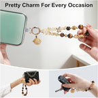 TEAMOLA Natural Stone Phone Charm, Handmade Crystal Cellphone Chain for Universal, Beaded Healing Anti Theft Phone Wrist Strap with Tether Tab, Citrine & Tiger's Eye & Aromatic Ball Pendant - color: Gold & Yellow & Black