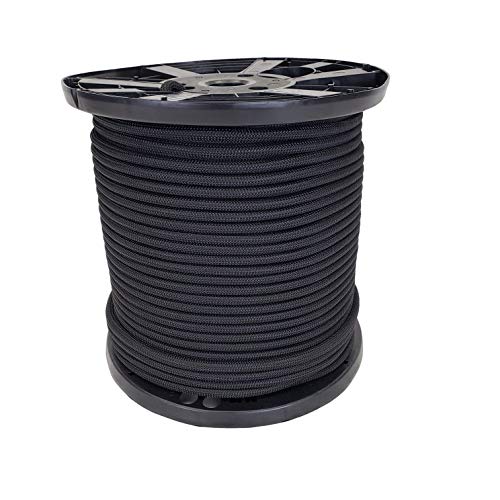 3/8" Black Shock Cord, Marine Grade Polyester Bungee Cord, 500 ft Spool, UV Resistant Elastic Rope - size: (#12) 3/8" x 500 feet