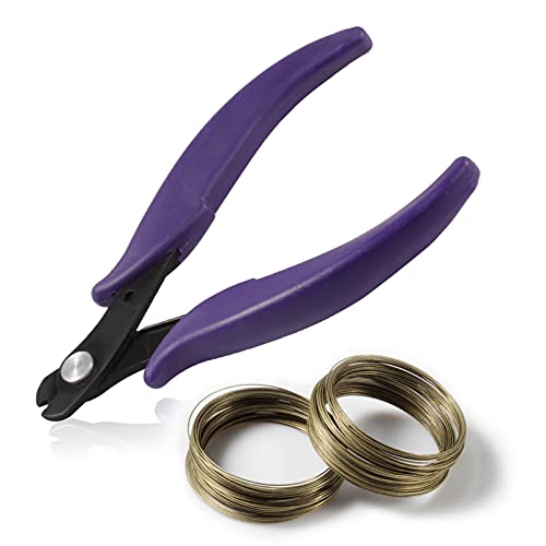 5.5 Inches Memory Wire Cutter for Jewelry Making - Bracelet Making Kit With 200 Bronze Loops - Beading Wire Cuff - color: Bronze