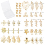 SUNNYCLUE 1 Box DIY 16 Pairs Flower Leaf Stud Earring Findings Stainless Steel Earrings Findings Thin Flower Ear Post with Ear Nuts for DIY Earring Jewelry Making - color: 16 Pairs Leaf and Flower Stud Earring Findings