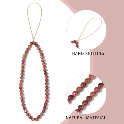 Semi-Precious Gem Stones Beaded Phone Charm Cell Phone Lanyard Wrist Strap Handmade Natural Gemstone Phone Chain string - color: Goldstone