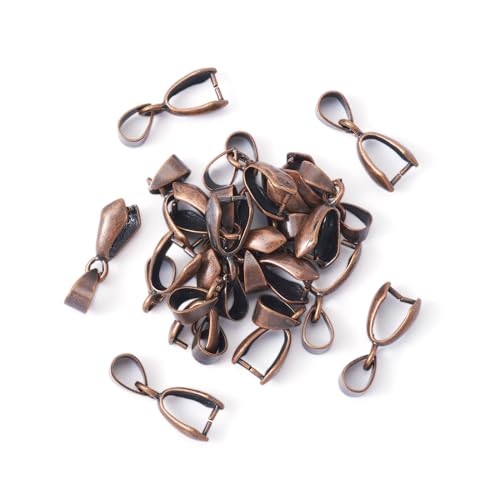 Fashewelry 20Pcs Red Copper Pinch Clip Bail Clasps Pendant Bead Connectors 20x7mm for Dangle Charm Jewelry Making - color: Red Copper