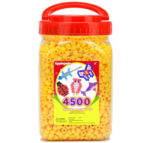 Eppingwin 2.5 lb Wholesale Large Pony Beads (6x9 mm) Bucket, Easy Storage Beads Bulk, Over 4500 Pony Bead for Jewelry Making, Crafts (Yellow) - color: Yellow, size: 4500+ Beads (1 Pack)