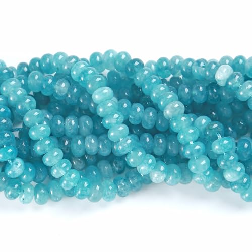 76pcs 5x8mm Natural Stone Blue Jade Rondelle Spacer Loose Beads Abacus Disk Stone Round Loose Gemstone Beads for Jewelry Making DIY Bracelet Necklace - color: Blue Jade Stone