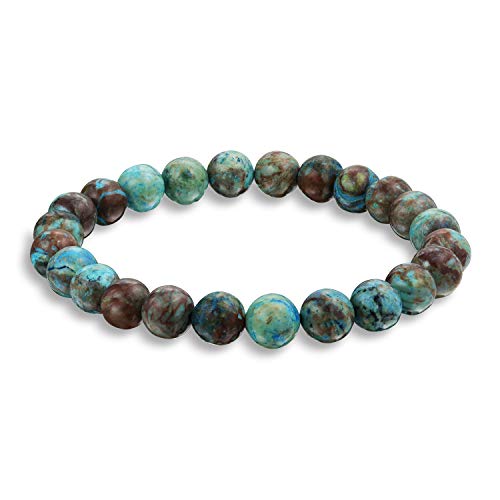 Bling Jewelry Natural Multi Color Semi Precious Gemstone Round Bead 8MM Strand Stackable Stretch Bracelet For Women Men Teen Unisex - color: Blue Oak Jasper