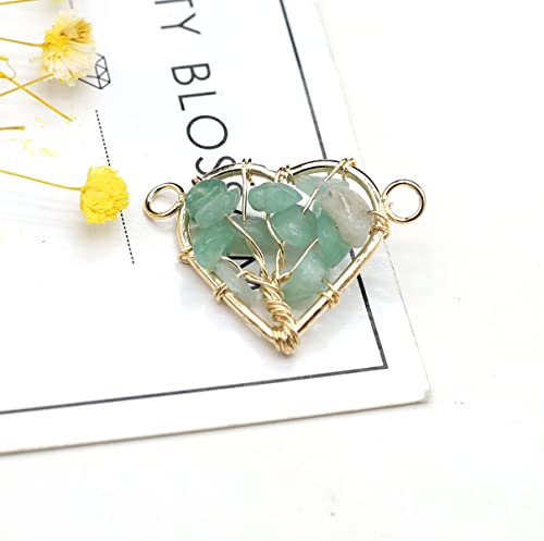 LE SKY 8 Pcs Natural Chip Stone Pendant Connectors Mixed Crystal Stone Wire hand knitting Life Tree Charms for Jewelry Making Necklace Bracelet DIY