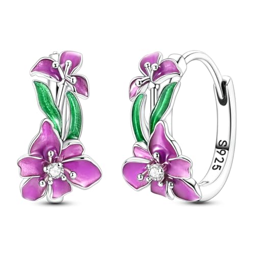 LAZA 925 Sterling Silver Hoop Earrings for Women, Sterling Silver Butterfly Hoops Colorful Flowers Hoop Huggie Earrings Hypoallergenic Jewelry Gifts for Women - color: Flower Earrings