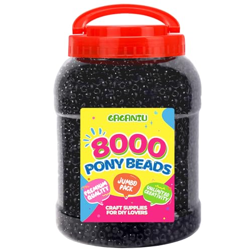 8000+ pcs Pony Beads Bulk for Bracelet Black Beads Making for Hair Braiding DIY Crafts Kandi Jewelry Key Chains and Ornaments Decorations Boxed - color: Black, size: X-Large