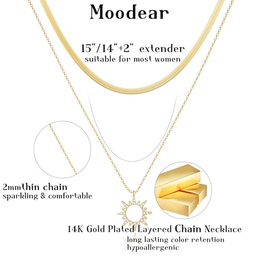 Moodear Gold Necklace for Women Dainty Chunky 14K Gold Plated/Sliver Plated Chain Necklace Cuban Link Paperclip Chain Choker Toggle Clasp Layered Necklace for Women Trendy Fashion Gift - style: Sun pendant chain necklace