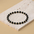 QOGIR 14k gold Handmade Healing Bracelet, Natural Gem Stone Crystal Elastic Gold Bracelet - color: Black Onyx - Protecting and Grounding, size: 6m