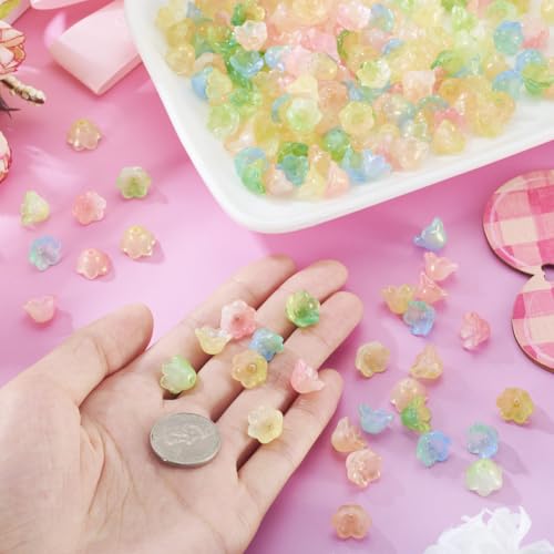 Beadthoven 200Pcs Flower Glass Bead Caps Transparent Glass Crystal Trumpet Lily Flower Beads Floral Loose Spacer Bead Charms for Bracelet Necklace Earring Jewelry Making - color: Trumpet-Colorful