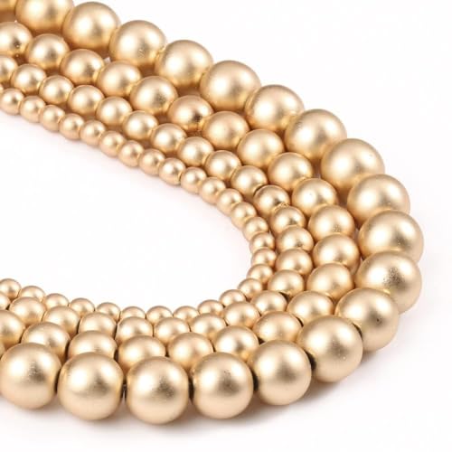 Stone Beads, 45pcs Matte Gold Hematite, 8mm Round Loose Beads for Jewelry Making, Bracelets, with Bag, String & Card - color: Matte Gold Hematite, size: 8mm