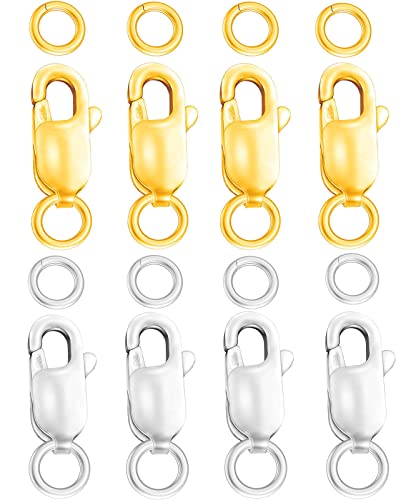 Dailyacc 925 Sterling Silver Lobster Clasp with Closed Jump Rings Gold Necklace Clasps and Closures for Jewelry Bracelet Extender,Made in Italy - color: 8pcs Gold & Silver, size: 0.39IN/10MM