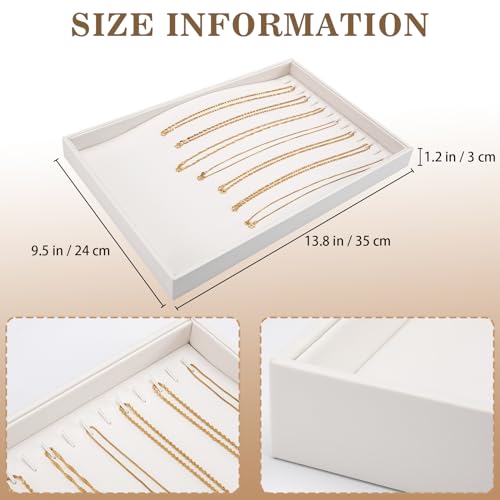 Polmart Stackable Necklace & Jewelry Organizer/Storage/Display Trays, White Leatherette (2-Pack) - color: White Leather