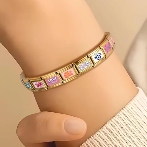 Italian Charms Bracelet Sets with 1Pcs Starter Brascelet 9Pcs Charms 9mm Italian Modular Charm Bracelet DIY Module Jewelry Gifts - color: A-Starter Bracelet Set-20Pcs Gold Pink