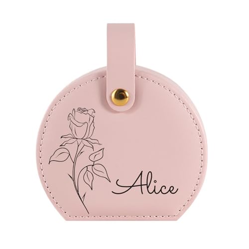 Personalized Travel Jewelry Case, Custom Leather Customized Jewelry Organizer Box w/Name & Birth Flower Month - Birthday Gifts for Women Mom Jewelry Travel Case - style: 03-Birthflower