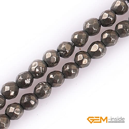 GEM-Inside Natural 2mm Silver Gray Pyrite Gemstone Loose Beads Round Faceted Energy Stone Power Beads for Jewelry Making 15" - color: Gray Pyrite, size: 2mm