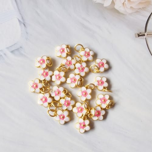Xeahung 20 Pcs Double Sided Flower Charms Bulk for Jewelry Making Gold Flower Pendant for Bracelet Necklace Earrings Keychain DIY Crafts Crafting Christmas Birthday Gifts - color: White
