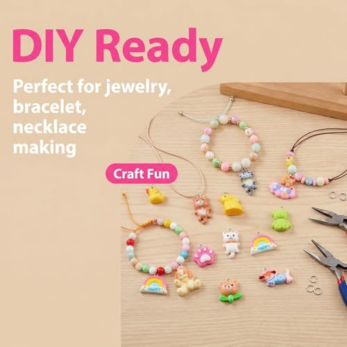 Keychain Charms Bulk 30pcs mixed Cute 3D Charms for Keychain Making for Bracelet Earring Jewelry Making DIY Crafts Includes Animal Food Fruit Flower Designs - color: Animal Mix