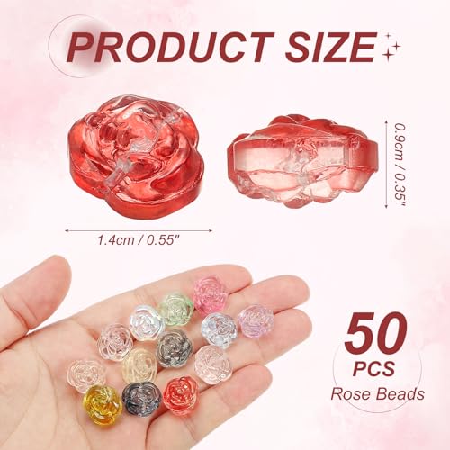 uxcell 50 Pcs Rose Beads, 0.55" Glass Flower Rose Charm Carved Loose Spacer Crystal Craft Beads for DIY Jewelry Making Bracelet Beading Projects Supplies, Red - color: Red