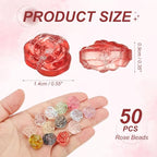 uxcell 50 Pcs Rose Beads, 0.55" Glass Flower Rose Charm Carved Loose Spacer Crystal Craft Beads for DIY Jewelry Making Bracelet Beading Projects Supplies, Red - color: Red