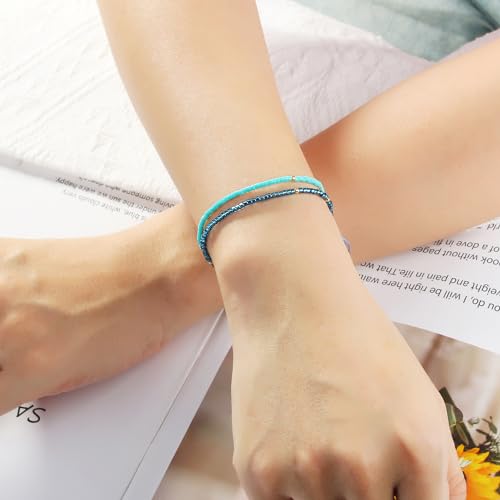 KELITCH Adjustable turquoise bead bracelet single color knitting friendship bracelet fashion jewelry daily wear gift (28 color selection) - color: Green 04X