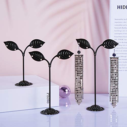 Black Earring Stand Detachable Metal Earring Display Storage Rack for Photography Jewelry Props Show Closet Retail Store Display 3 Pcs, Leaf Shape