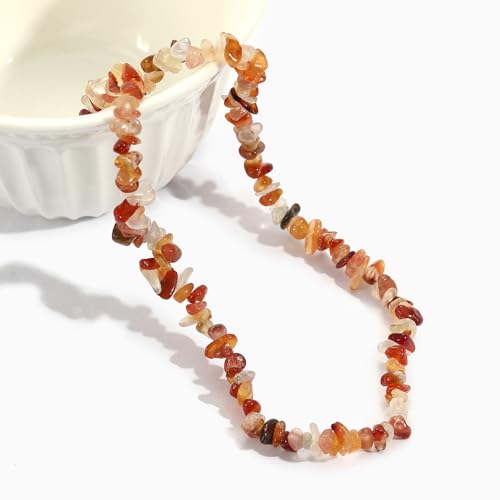 Raw Crystal Necklaces for Women 5-8mm Handmade Natural Stone Necklace Beaded Choker Necklace Healing Crystal Necklace Gemstone Necklace Raw Crystal Beaded Necklace for Her - style: Carnelian