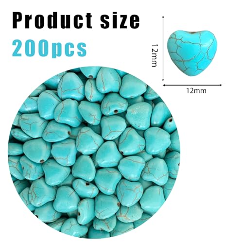 Turquoise Love Beads for Jewelry Making 200pcs 12mm Natural Semi-Precious Gemstone Loose Space Beads for Bracelets, Necklaces, Earring, DIY Handmade Crafts, Healing Stone Gifts, Garland Deco - color: Turquoise Heart 12mm