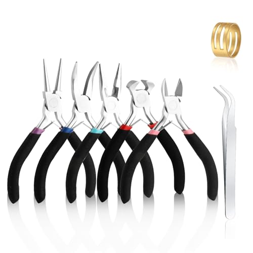 5 Pcs Jewelry Making Pliers Tools with Needle/Chain Nose Pliers, wire cutters Round Nose, Bent Nose-Matte Handle,jewelry making supplies for adults - style: 5pcs - Black