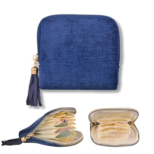 Small Travel Jewelry Case, Soft Velvet Organizer Pouch for Bangles, Bracelets, large Earrings, Beaded necklaces, Anti-Scratch & Portable Jewelry Bag Holder for Daily Use & Gift (Gem Blue) - color: Gem Blue