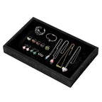2 Pcs 9" x 5.7" Velvet Jewelry Tray Jewelry Display Tray, Stackable Empty Plate Trays for Earrings Necklaces Bracelet Rings Display Showcase - Black - color: Black, size: Flat Tray 9"x5.7"