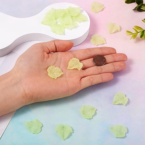 Crafans 100Pcs Frosted Acrylic Leaf Charms 24x22.5x3mm Transparent Plant Pendants Clear Autumn Maple Leaves Beads Charms for Jewelry Making (Lime Green) - color: Lime Green