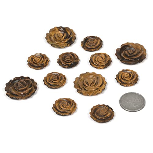 Justinstones 3pcs Carved Gemstone Flower Pendant Earrings Beads Set For Jewelry Making DIY 1.3 Inch & 1 Inch - color: Yellow Tiger Eye