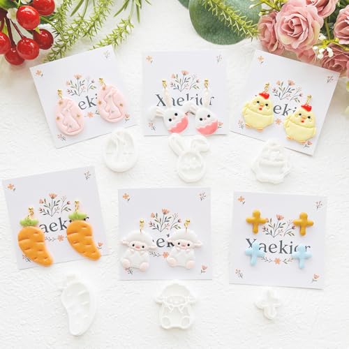 Easter Polymer Clay Cutters Set - 12pcs Sharp & Durable Bunny, Chick, Egg & Lily Shapes for DIY Earring Jewelry Making, Soft Clay Crafts & Spring Holiday Supplies - color: 2L color