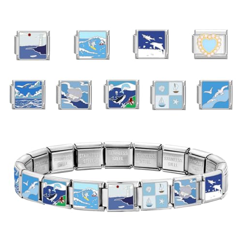 Italian Charms Bracelet Sets with 1Pcs Starter Brascelet 9Pcs Charms 9mm Italian Modular Charm Bracelet DIY Module Jewelry Gifts - color: A-Starter Bracelet Set Blue