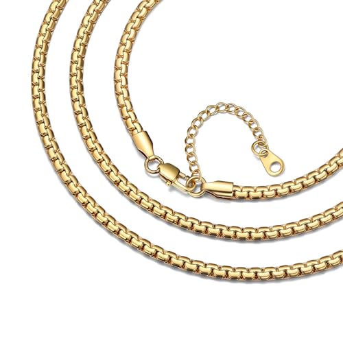 Bestyle 18K Gold Plated/Silver/Black Chain for Men, Hypoallergenic 2/4/6/8mm Stainless Steel Flat Link Chain Necklace for Men & Women Hip Hop Jewelry, 14-30" - color: 4mm-Gold, size: 14 Inch