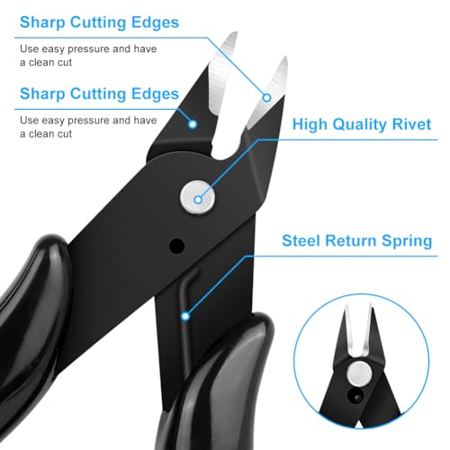 Ainiv Wire Cutters, 4PCS Spring-loaded Side Cutters Flush Cutters, Diagonal Cutters Precision Side Cutters, Diagonal Cutting Pliers in CRV Steel, Heavy Duty Cutting Pliers for Electrical, Homes - color: Black Wire Cutter-4pcs, size: 4pcs