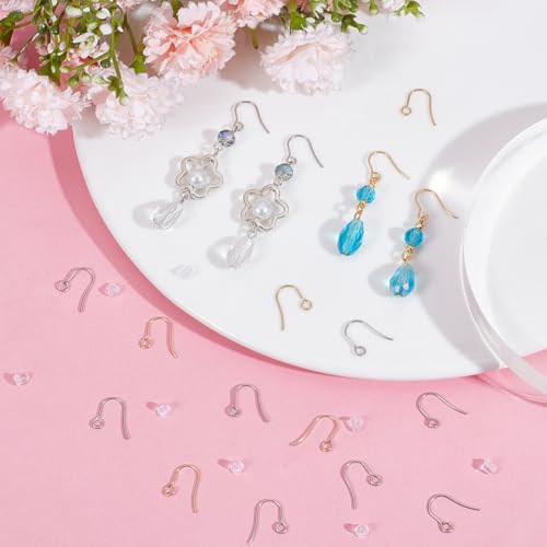 Beebeecraft 1 Box 200Pcs Earring Hooks 24K Gold Plated 316 Surgical Stainless Steel Ear Wires for DIY Jewelry Findings Jewelry Making