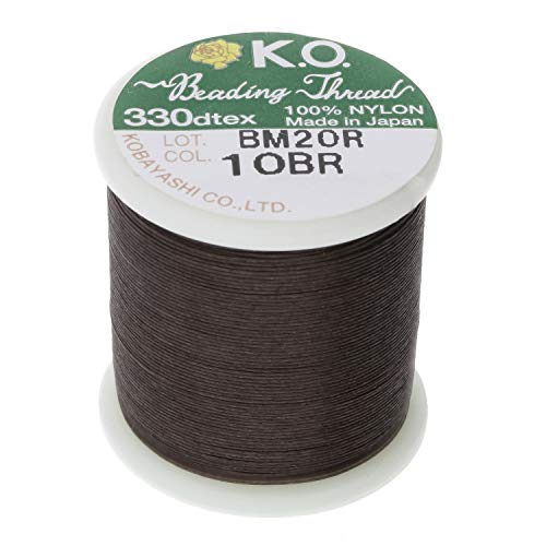KO Nylon Beading Thread, Dark Brown Color, Japanese Pre-Waxed 100% Nylon, 330TEX, Tangle Resistant Knotting Cords, 50m /55 yds Spool, Use for Seed Bead Projects, Loom Work & Bead Weaving - color: DK BROWN