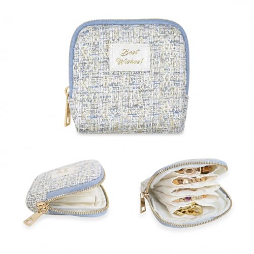 Stratalife Travel Jewelry Case Organizer for Women Portable Jewelry Box with Small Pouches for Gemstones Healing Crystal Bracelets, Necklace Bangles Storage, Pendants Ring Holder Zipper, Quilted Blue - color: Quilted Blue