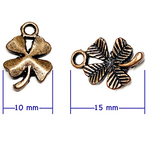 Heather's cf Four Leaf Clover Silver Leaf Beads 100-150 Pcs Leaves Craft Antique Leaf Charms for Crafting Leaf Pendant Charm for Necklace Bracelet Earring Making Fall Leaf Beads Set - color: Copper Clover