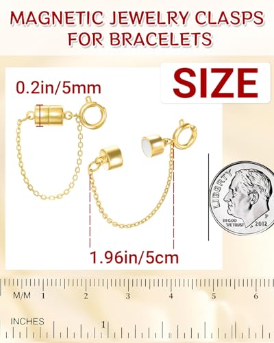 MKCYD 8Pcs Magnetic Bracelet Clasps and Closures with Safety Chain Never Fall Gold Bracelet Extender Converter Magnetic Clasps for Women - color: 8Pcs Gold