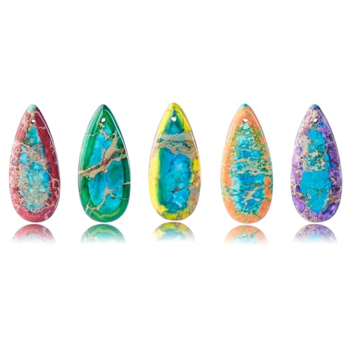 5 Pieces Natural Teardrop Imperial Jasper Pendant,Gemstone Charms for DIY Jewelry Making Necklaces, Bracelets, Earrings - color: Teardrop Imperial Jasper Pendant-b