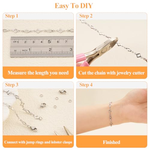 YOUBEIYEE 13 Feet Stainless Steel Jewelry Making Chains Rhombic Clover Link Chain for Women Necklace DIY Chains Bulk - color: Clover Rhombic Silver