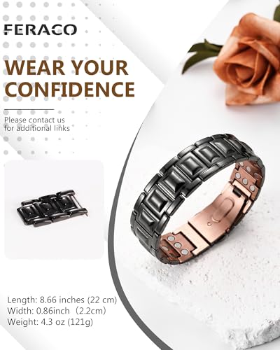 Feraco Copper Bracelet for Men 3X Strength,Magnetic Therapy Bracelet Copper Jewelry with Powerful 3800 Gauss Magnets - style: Black Dome
