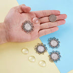 FASHEWELRY 10 Sets Alloy Flat Round Flower Edge Bezel Pendant Trays with Glass Cabochons Tibetan Style Blank Base Connector for DIY Photo Pendant Making - color: 18mm-10 Sets