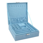 Jewelry Boxes 10 x 10 Inches 2-layer Handle Necklace Holder Organizer Jewellery Women Rings Storage Display Girls Earrings Case Lockable Jewelry Tray Blue GY641 (Blue, 2 Layer (3.34" H)) - color: Blue