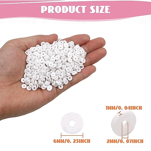 2000Pcs White Clay Beads Polymer Clay Spacer Beads Flat Beads 6mm Round Heishi Vinyl Beads for DIY Craft Gift Adults Bracelets Necklace Jewelry Making Earring Accessories (White) - color: White