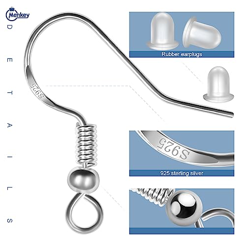 MENKEY 925 Sterling Mixed Earring Hooks 120 PCS/60 Pairs, Ear Wires Fish Hooksfor DIY Jewelry Making, Hypo-allergenic Jewelry Findings Parts with 120 PCS Clear Silicone Earring Backs Stoppers - size: 120pcs-Gold&Silver